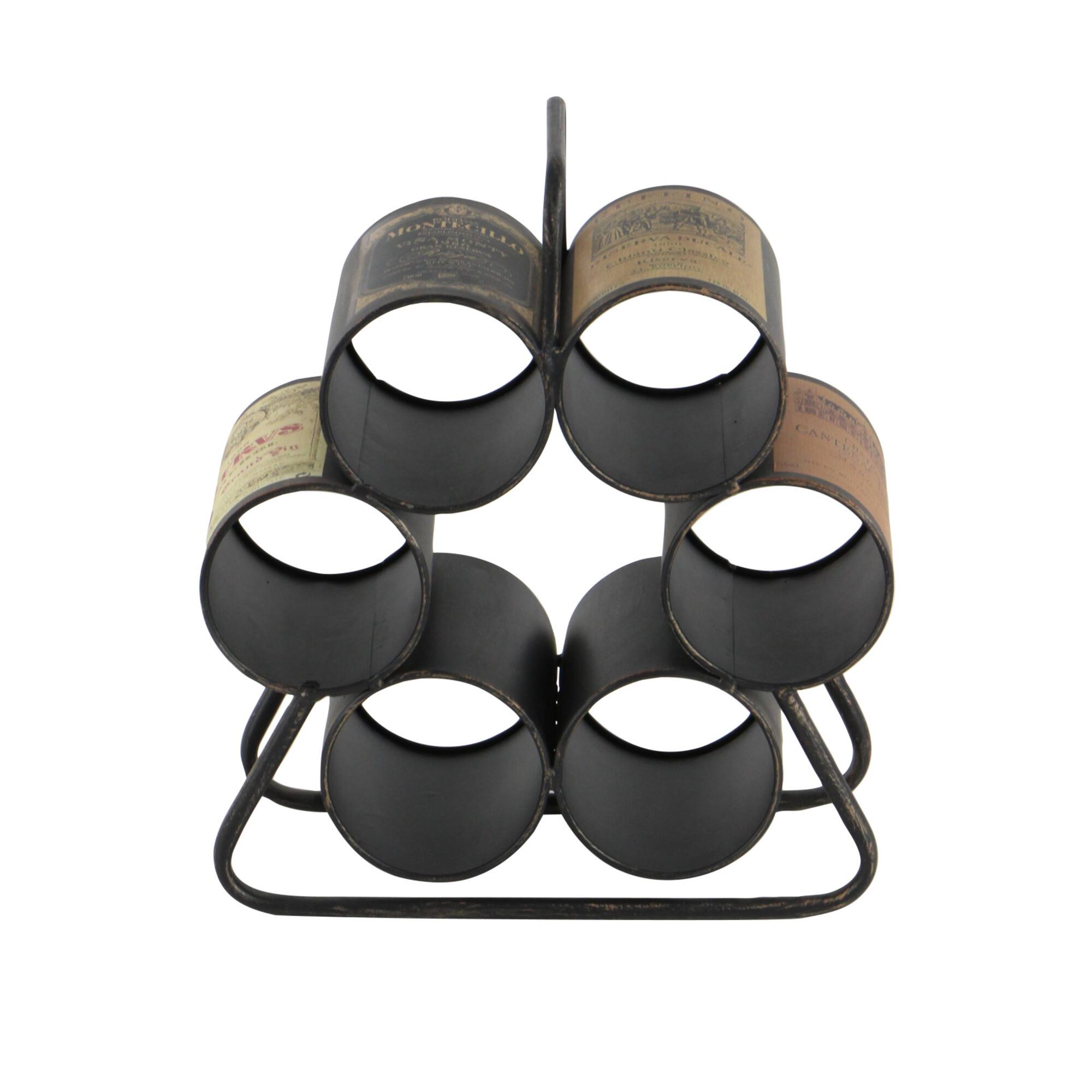 14" Black Metal Industrial Wine Holder Rack